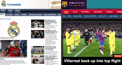 Webs del Real Madrid y del FC Barcelona en indonesio